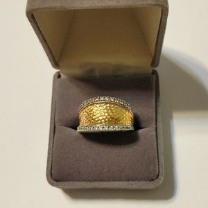 Hammered Gold over Silver Ring with lab Created Diamonds